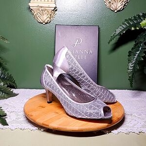 Peep Toe Metalic Silver Heels Size 9.5W
